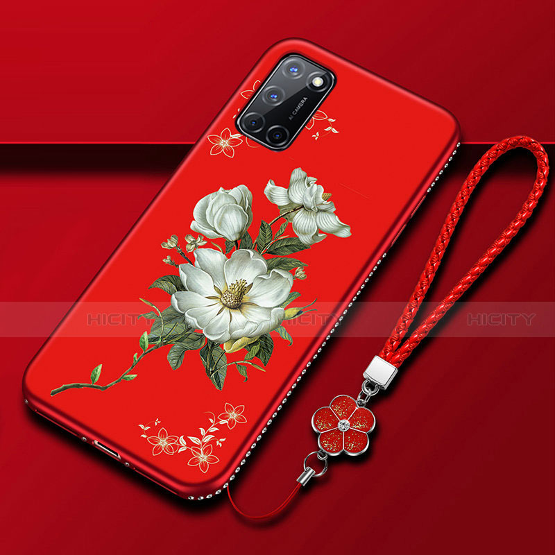 Custodia Silicone Gel Morbida Fiori Cover S01 per Oppo A92 Rosso