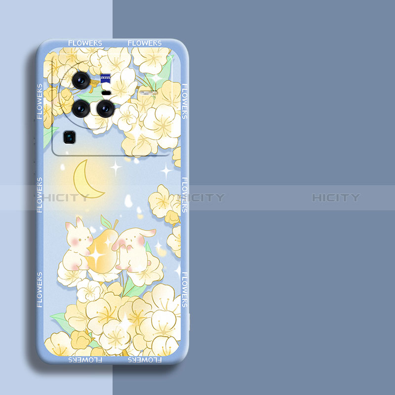 Custodia Silicone Gel Morbida Fiori Cover S01 per Vivo X80 Pro 5G Giallo