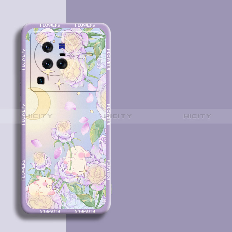 Custodia Silicone Gel Morbida Fiori Cover S01 per Vivo X80 Pro 5G Lavanda