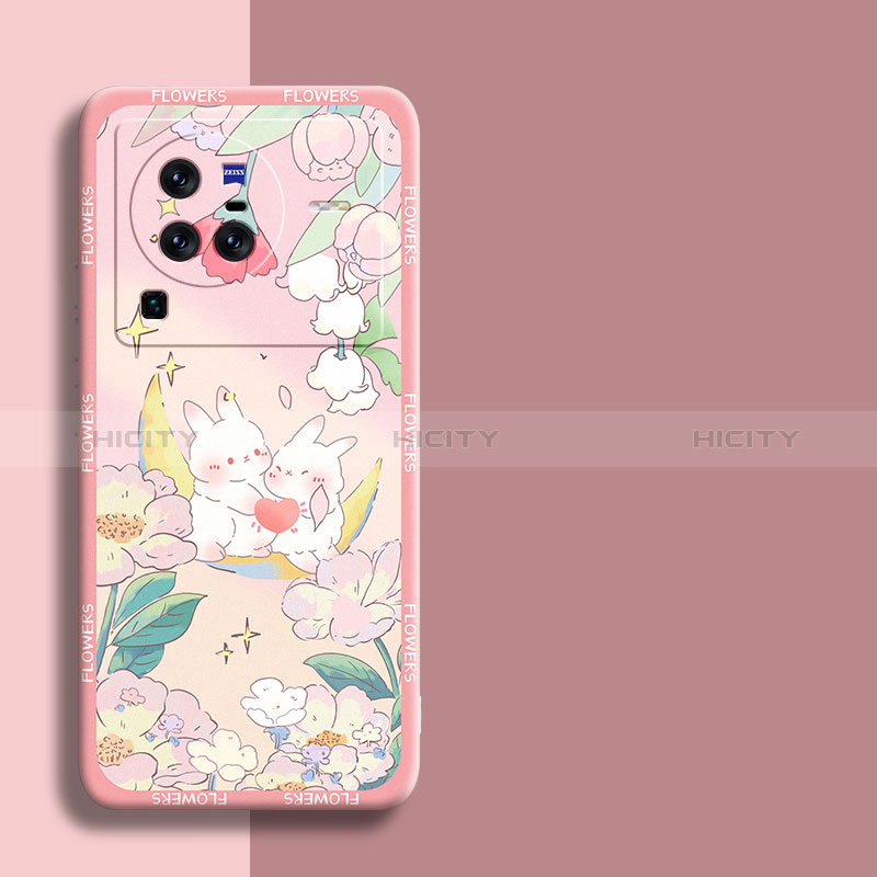 Custodia Silicone Gel Morbida Fiori Cover S01 per Vivo X80 Pro 5G Rosa