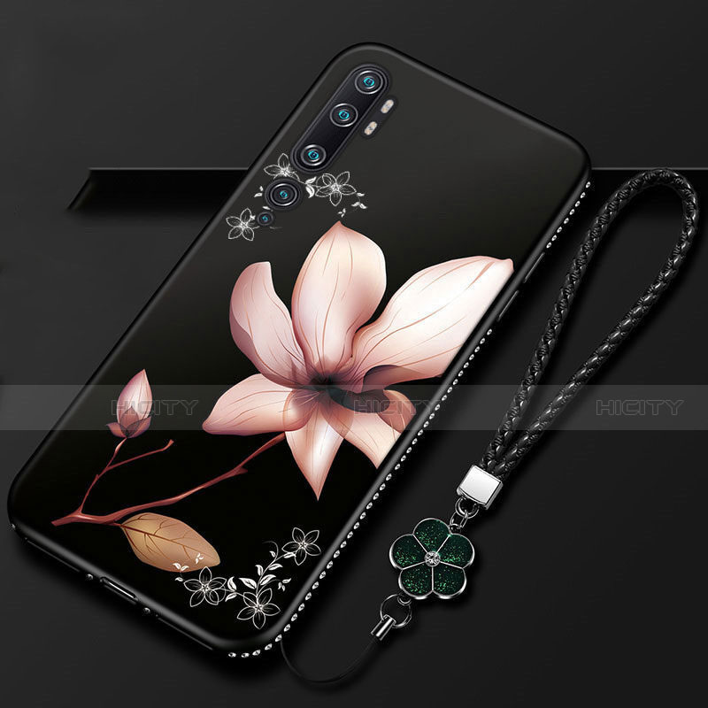 Custodia Silicone Gel Morbida Fiori Cover S01 per Xiaomi Mi Note 10 Pro Marrone