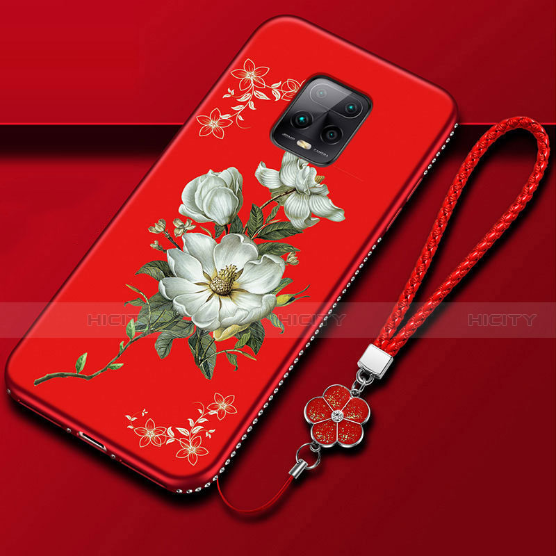 Custodia Silicone Gel Morbida Fiori Cover S01 per Xiaomi Redmi 10X Pro 5G Rosso