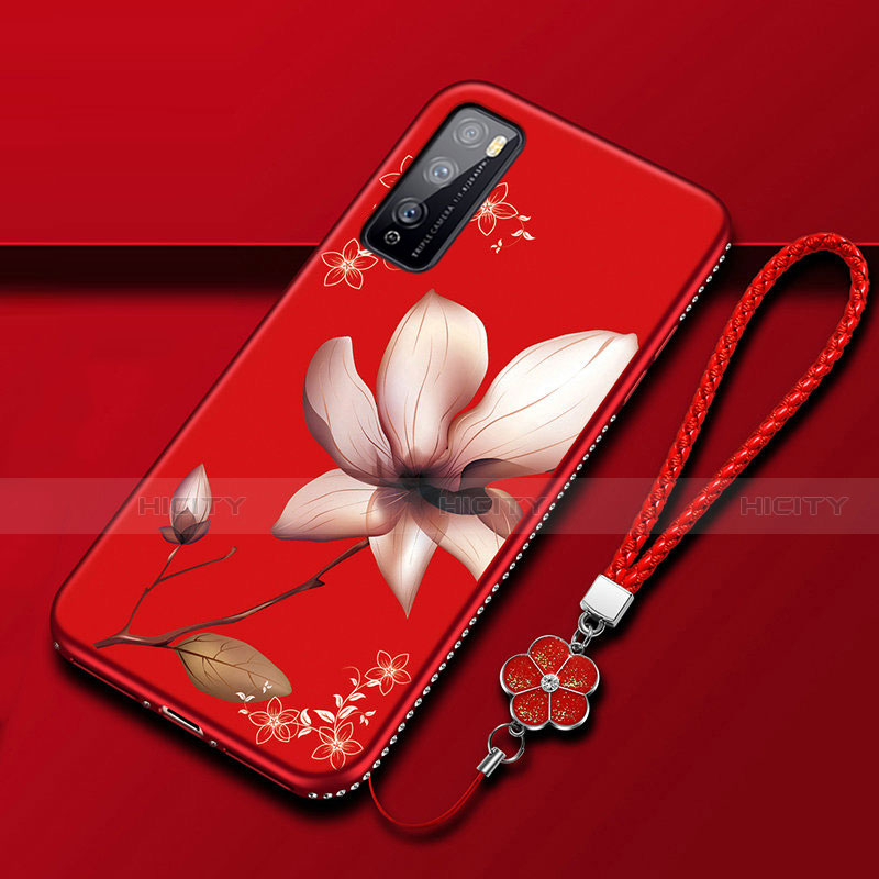 Custodia Silicone Gel Morbida Fiori Cover S02 per Huawei Enjoy 20 Pro 5G Rosso Rosa