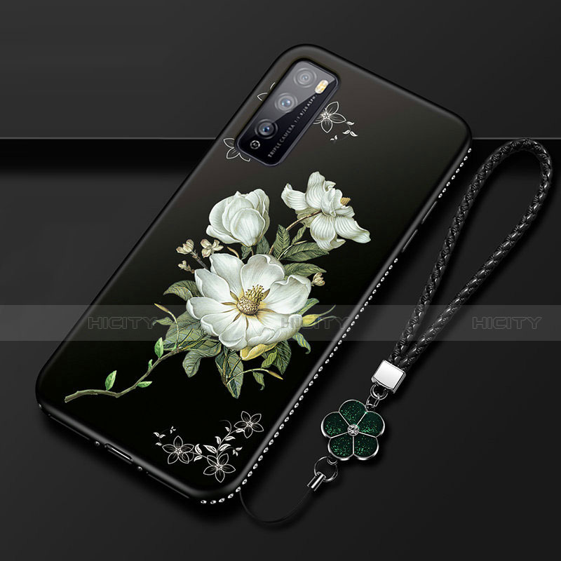 Custodia Silicone Gel Morbida Fiori Cover S02 per Huawei Enjoy Z 5G Bianco