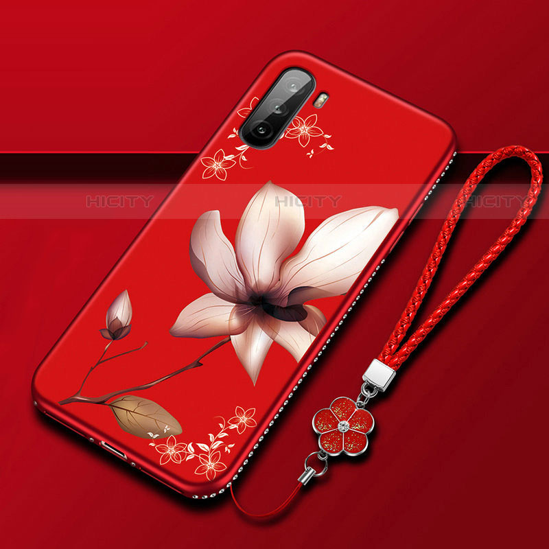 Custodia Silicone Gel Morbida Fiori Cover S02 per Huawei Mate 40 Lite 5G Rosso Rosa