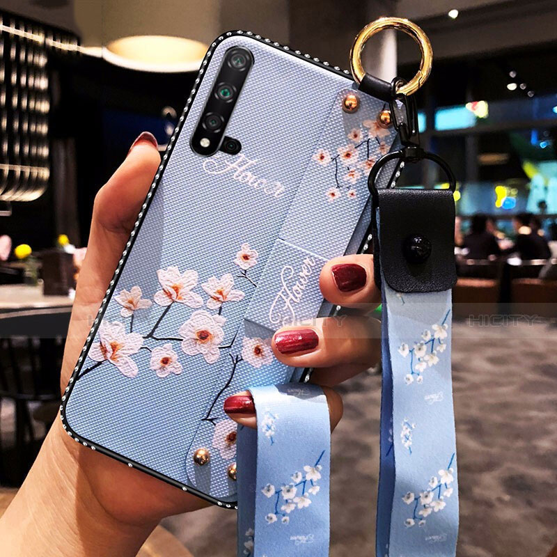 Custodia Silicone Gel Morbida Fiori Cover S03 per Huawei Nova 5 Cielo Blu