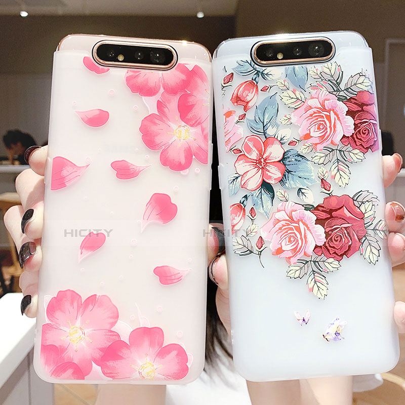 Custodia Silicone Gel Morbida Fiori Cover S05 per Samsung Galaxy A80