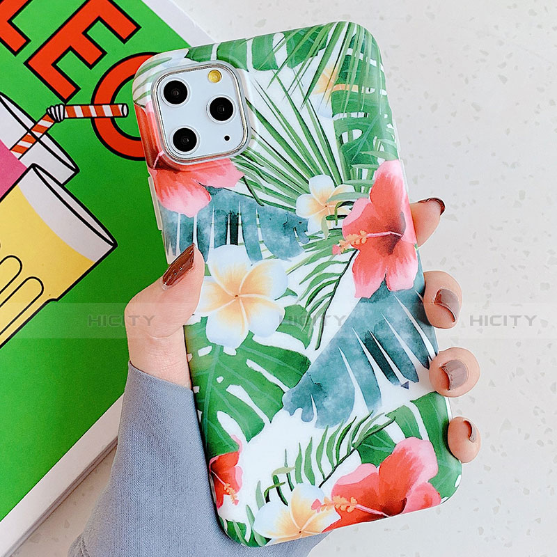 Custodia Silicone Gel Morbida Fiori Cover S06 per Apple iPhone 11 Pro Verde