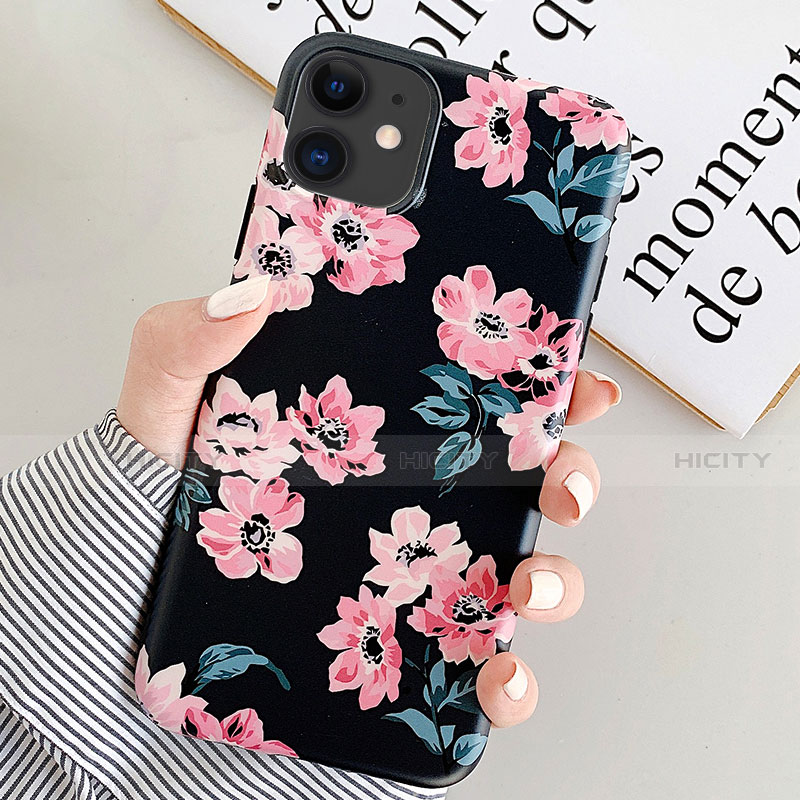 Custodia Silicone Gel Morbida Fiori Cover S08 per Apple iPhone 11 Nero