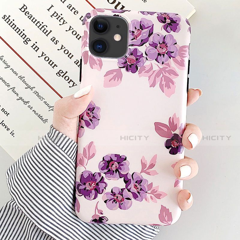 Custodia Silicone Gel Morbida Fiori Cover S08 per Apple iPhone 11 Viola