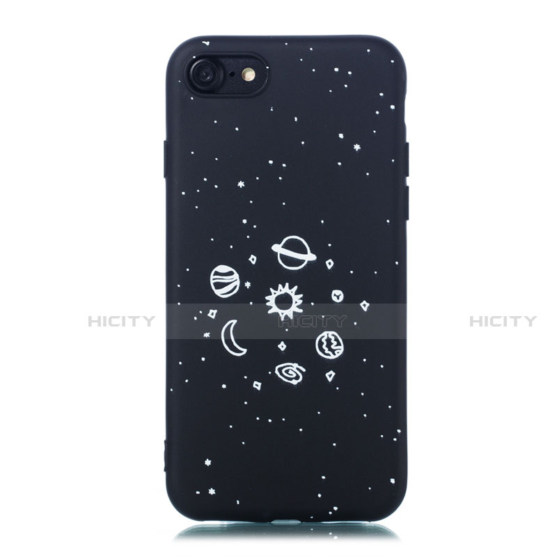 Custodia Silicone Gel Morbida Mistica Luna Stelle Cover per Apple iPhone 7 Nero