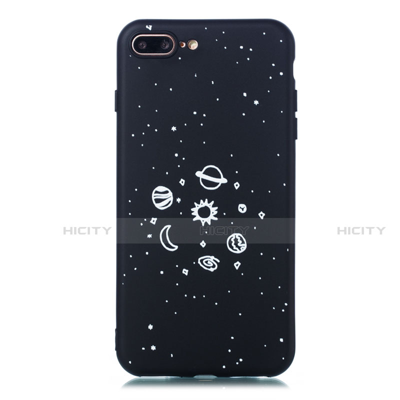 Custodia Silicone Gel Morbida Mistica Luna Stelle Cover per Apple iPhone 7 Plus Nero