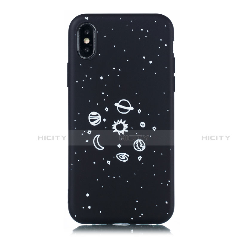 Custodia Silicone Gel Morbida Mistica Luna Stelle Cover per Apple iPhone X Nero