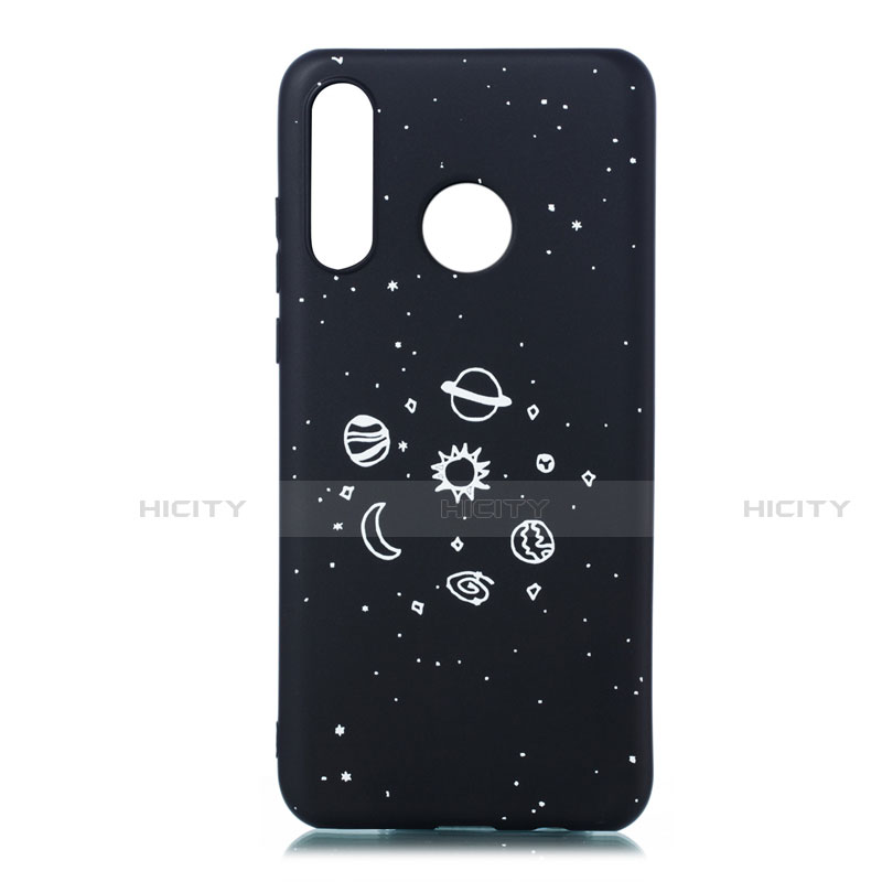 Custodia Silicone Gel Morbida Mistica Luna Stelle Cover per Huawei P30 Lite Nero