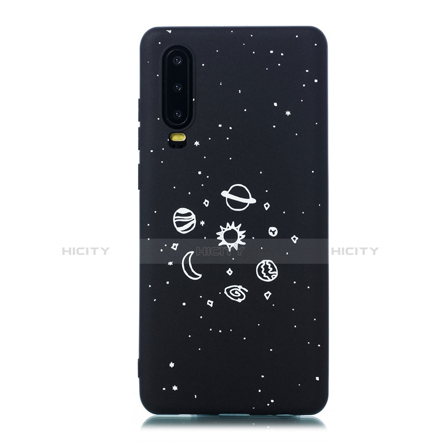 Custodia Silicone Gel Morbida Mistica Luna Stelle Cover per Huawei P30 Nero