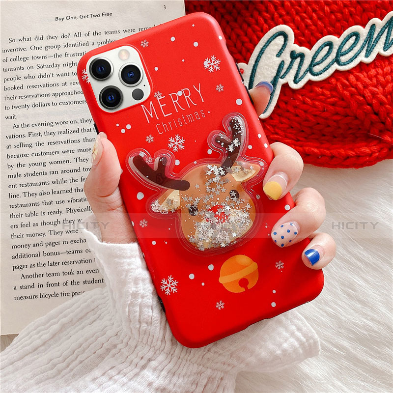 Custodia Silicone Gel Morbida Natale Cover per Apple iPhone 12 Pro Max Rosso