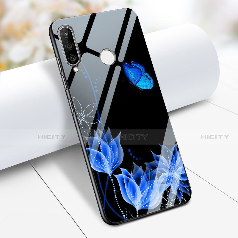 Custodia Silicone Laterale Fiori Specchio Cover A01 per Huawei Nova 4e Blu