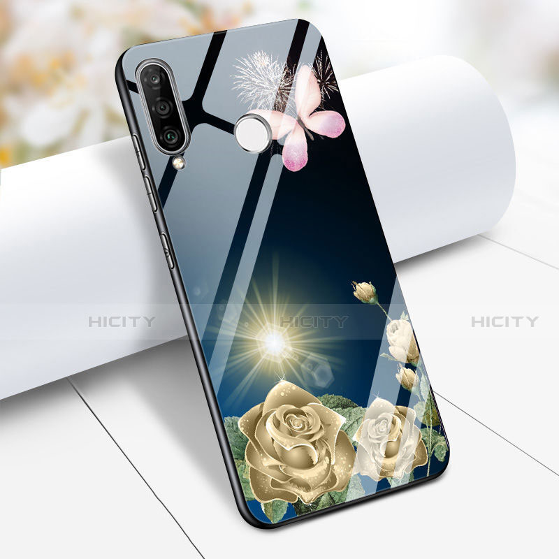 Custodia Silicone Laterale Fiori Specchio Cover M01 per Huawei P30 Lite New Edition Blu