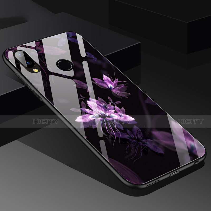 Custodia Silicone Laterale Fiori Specchio Cover per Huawei Nova 3e Viola