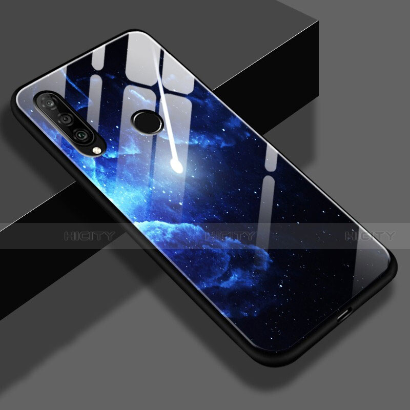 Custodia Silicone Laterale Mistica Luna Stelle Specchio Cover per Huawei P30 Lite New Edition Blu