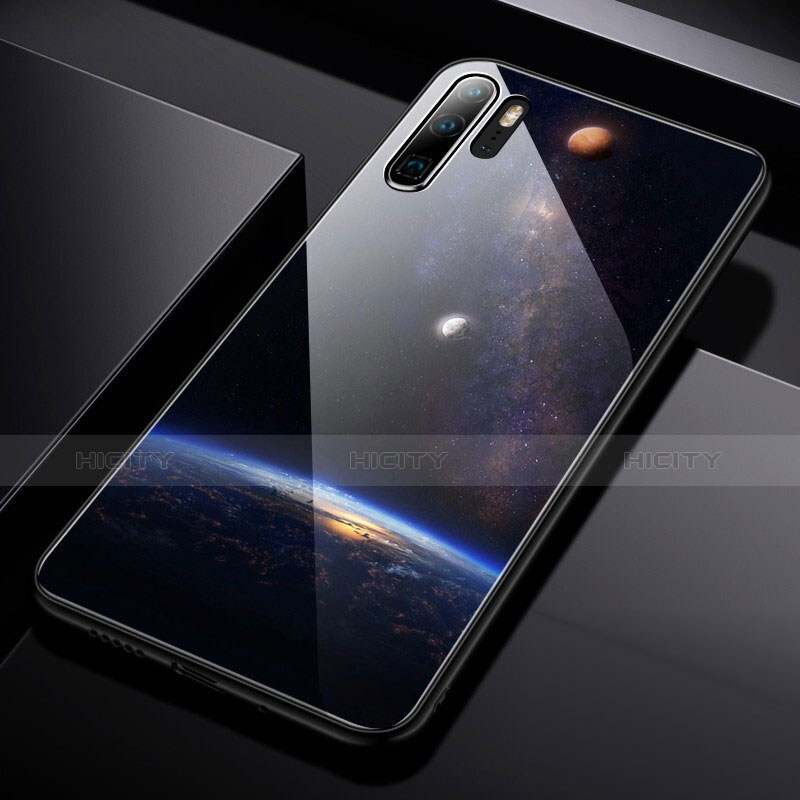 Custodia Silicone Laterale Mistica Luna Stelle Specchio Cover per Huawei P30 Pro New Edition Blu