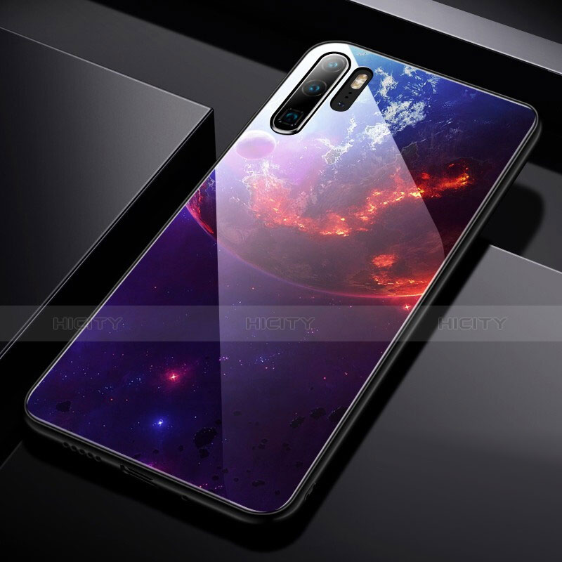 Custodia Silicone Laterale Mistica Luna Stelle Specchio Cover per Huawei P30 Pro New Edition Viola