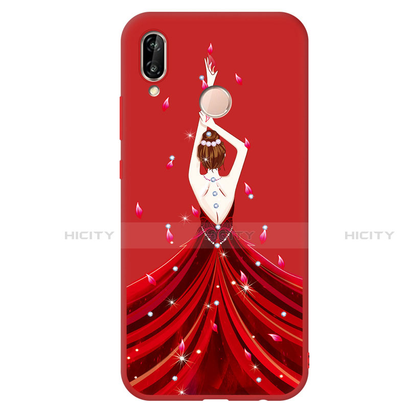 Custodia Silicone Morbida Abito Ragazza Cover S01 per Huawei P20 Lite Rosso