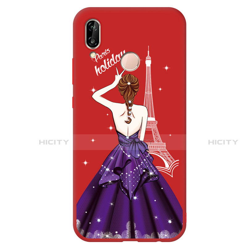 Custodia Silicone Morbida Abito Ragazza Cover S02 per Huawei Nova 3e Rosso