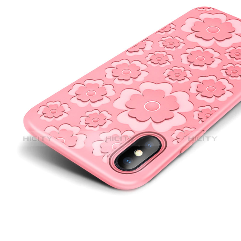 Custodia Silicone Morbida Fiori 3D per Apple iPhone X Rosa