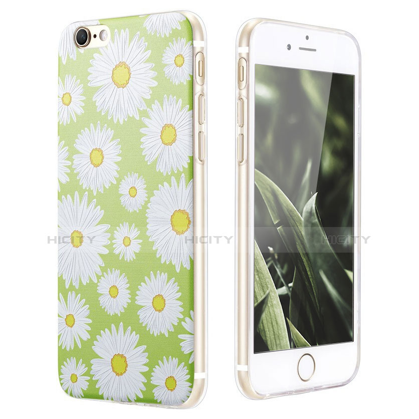 Custodia Silicone Morbida Fiori per Apple iPhone 6 Plus Verde