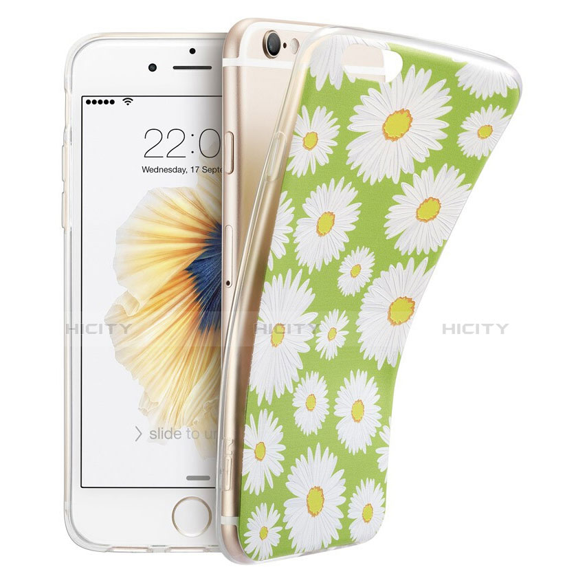 Custodia Silicone Morbida Fiori per Apple iPhone 6 Plus Verde