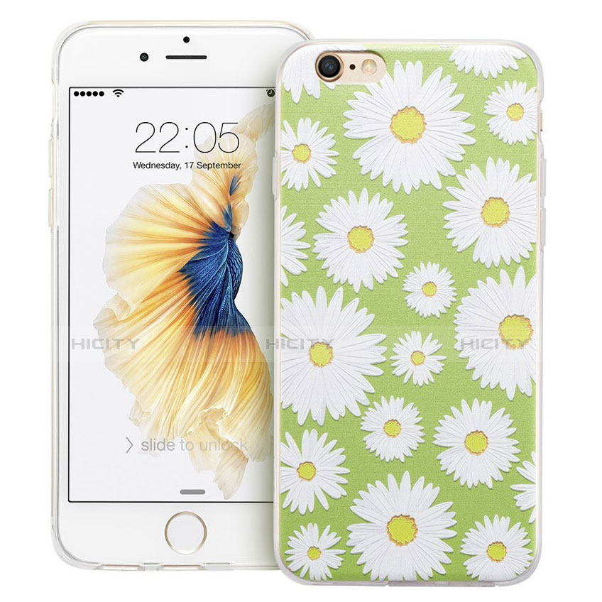 Custodia Silicone Morbida Fiori per Apple iPhone 6 Plus Verde