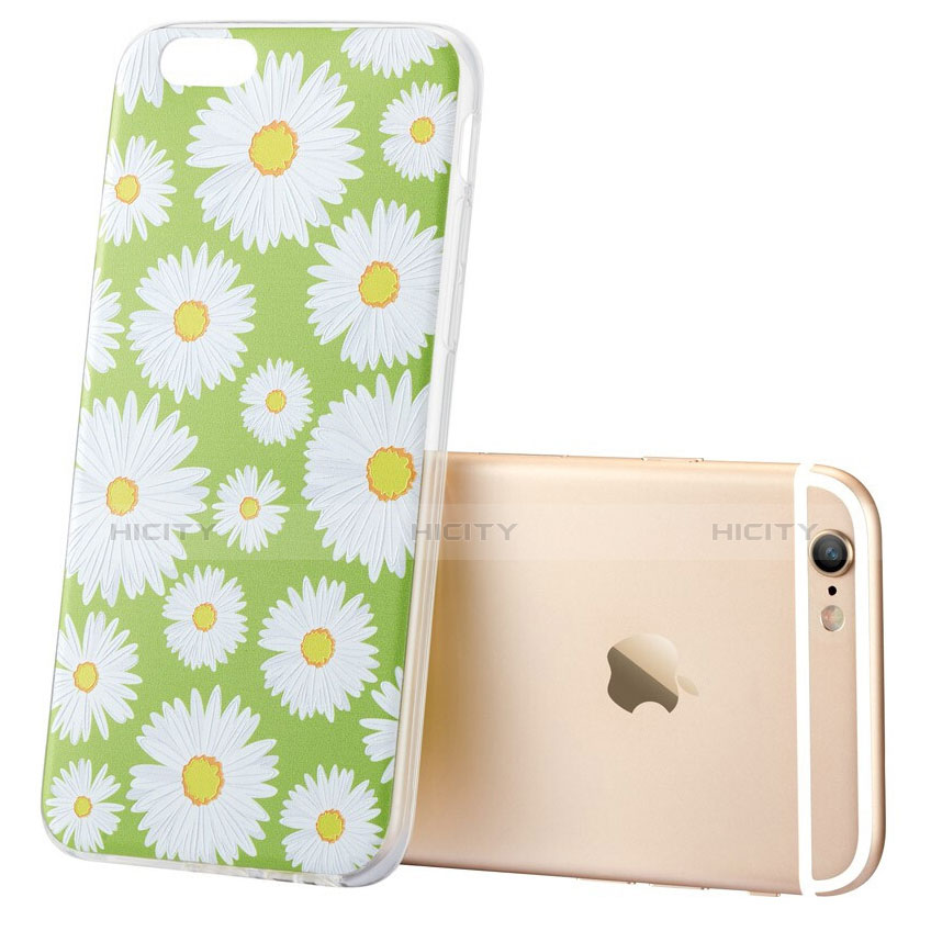 Custodia Silicone Morbida Fiori per Apple iPhone 6 Plus Verde