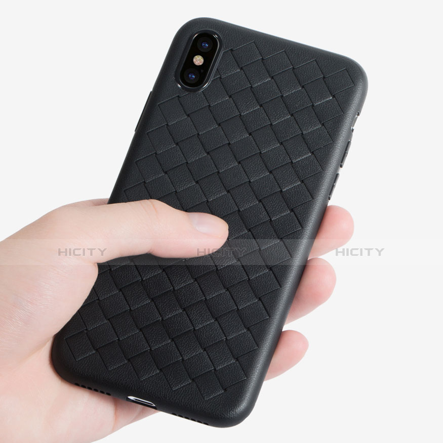 Custodia Silicone Morbida In Pelle C01 per Apple iPhone X Nero