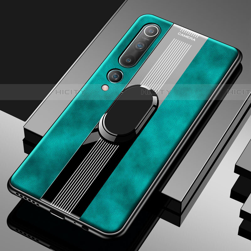 Custodia Silicone Morbida In Pelle Cover con Magnetico Anello Supporto A01 per Xiaomi Mi 10 Verde