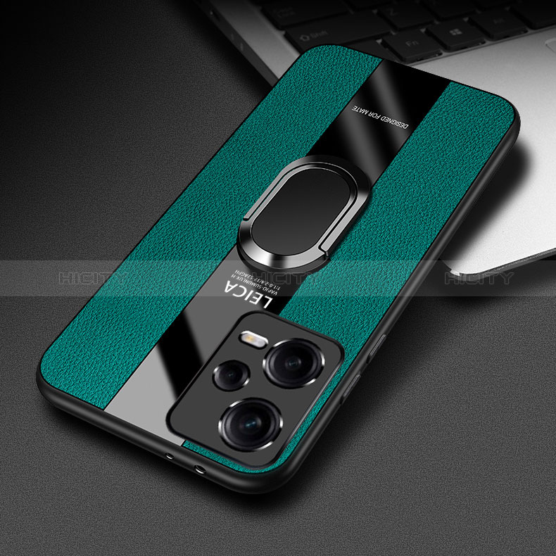 Custodia Silicone Morbida In Pelle Cover con Magnetico Anello Supporto K01 per Xiaomi Redmi Note 12 Pro 5G Verde