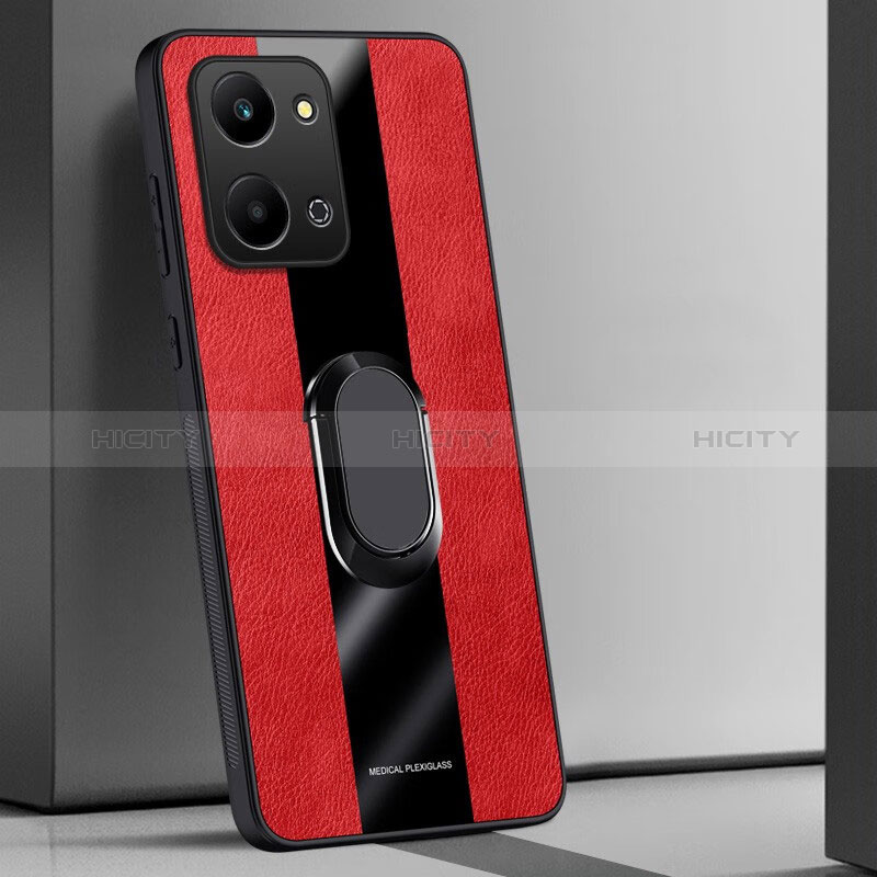 Custodia Silicone Morbida In Pelle Cover con Magnetico Anello Supporto PB1 per Huawei Honor X7a Rosso