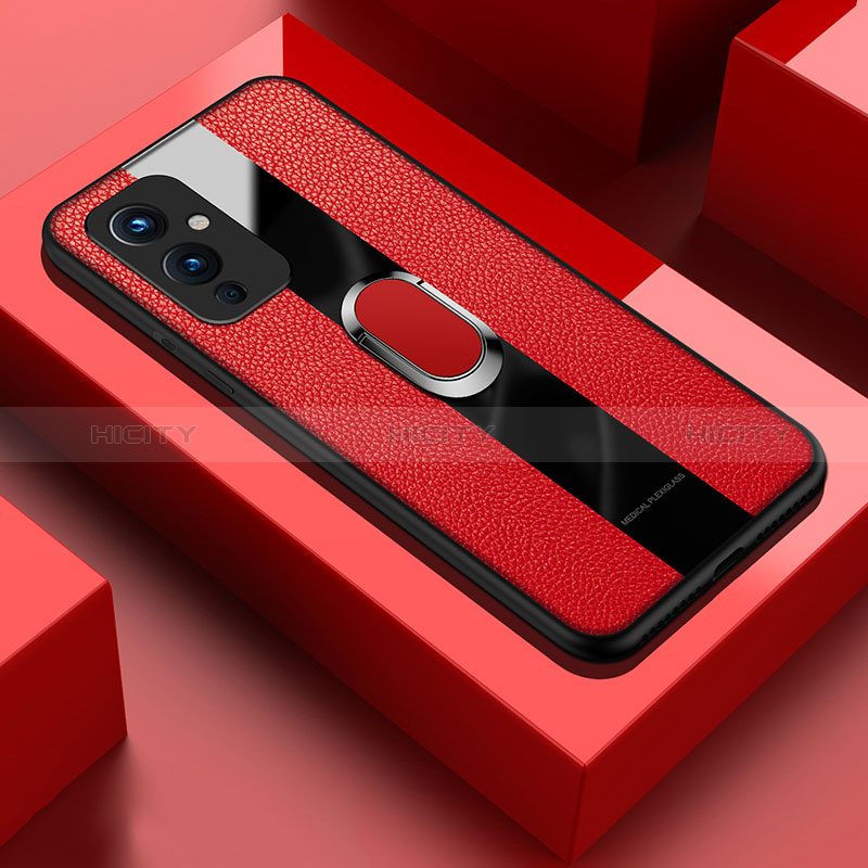 Custodia Silicone Morbida In Pelle Cover con Magnetico Anello Supporto PB1 per OnePlus 9 5G