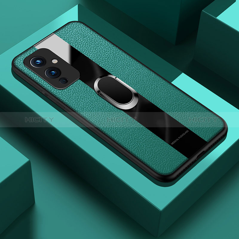 Custodia Silicone Morbida In Pelle Cover con Magnetico Anello Supporto PB1 per OnePlus 9 5G Verde