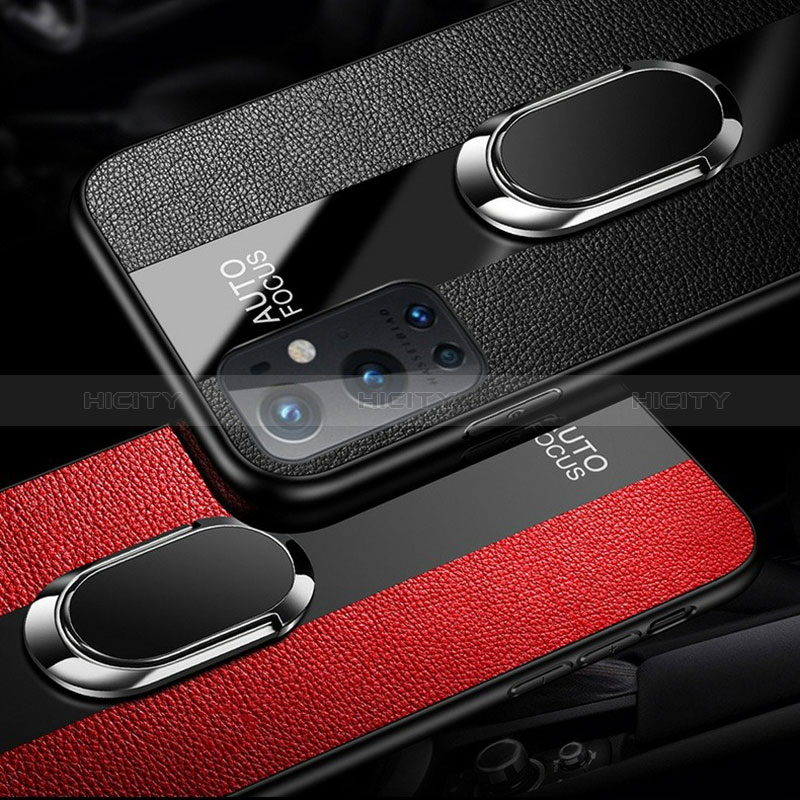 Custodia Silicone Morbida In Pelle Cover con Magnetico Anello Supporto PB1 per OnePlus 9 Pro 5G