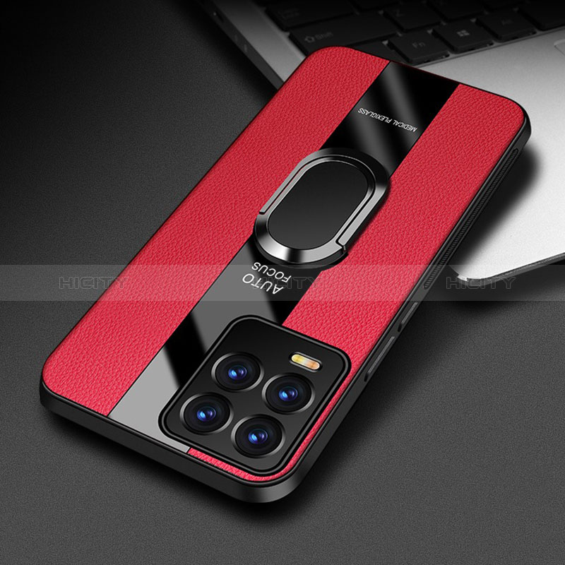 Custodia Silicone Morbida In Pelle Cover con Magnetico Anello Supporto PB1 per Realme 8 4G Rosso