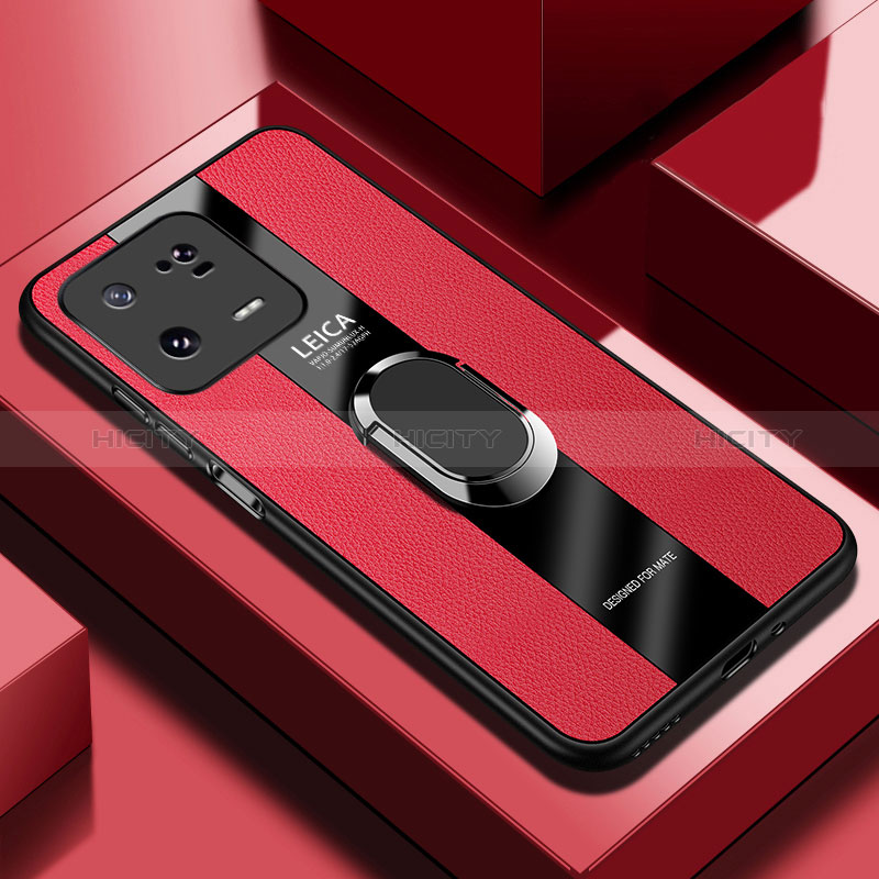 Custodia Silicone Morbida In Pelle Cover con Magnetico Anello Supporto PB1 per Xiaomi Mi 13 Pro 5G Rosso