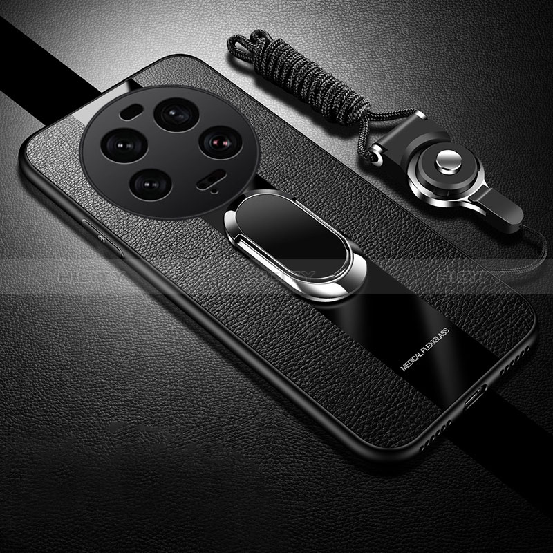 Custodia Silicone Morbida In Pelle Cover con Magnetico Anello Supporto PB1 per Xiaomi Mi 13 Ultra 5G Nero