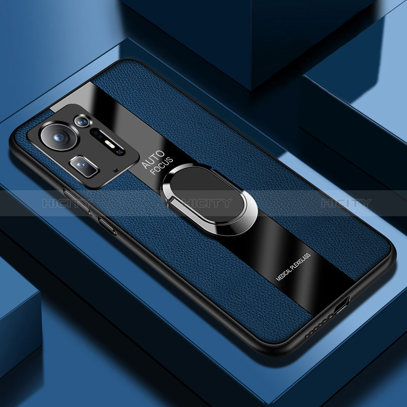 Custodia Silicone Morbida In Pelle Cover con Magnetico Anello Supporto PB1 per Xiaomi Mi Mix 4 5G Blu