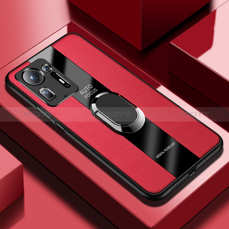 Custodia Silicone Morbida In Pelle Cover con Magnetico Anello Supporto PB1 per Xiaomi Mi Mix 4 5G Rosso