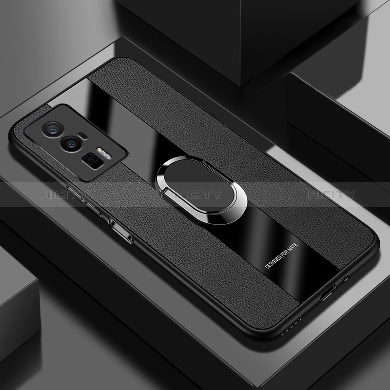 Custodia Silicone Morbida In Pelle Cover con Magnetico Anello Supporto PB1 per Xiaomi Poco F5 Pro 5G Nero