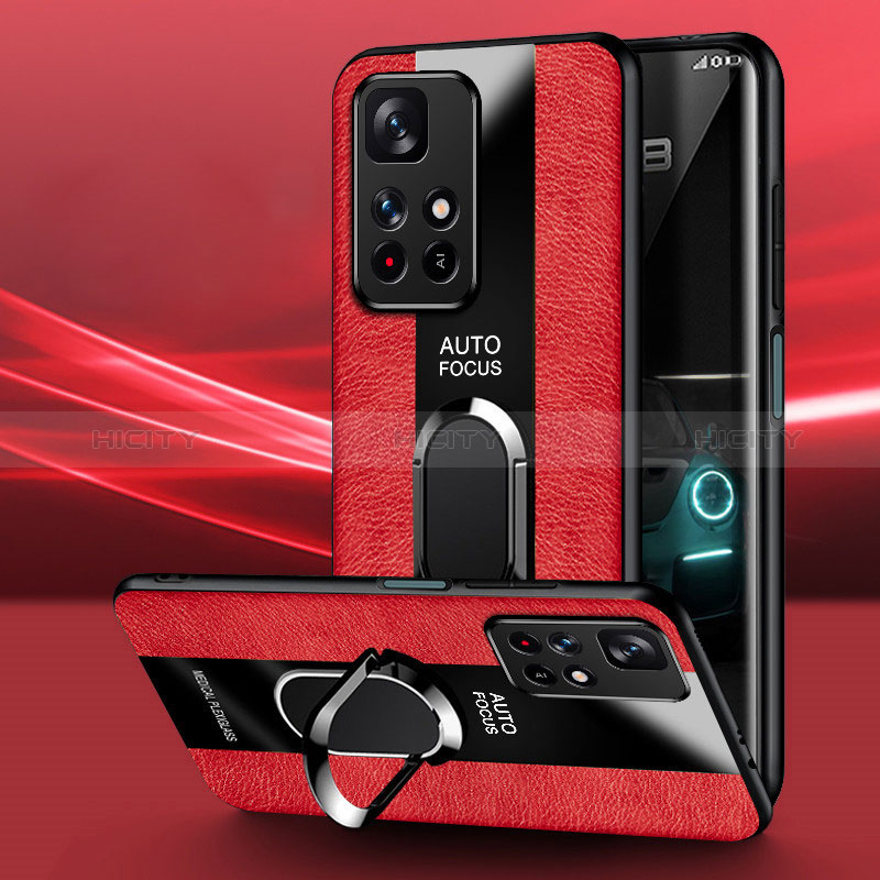 Custodia Silicone Morbida In Pelle Cover con Magnetico Anello Supporto PB1 per Xiaomi Redmi 10 (2022) Rosso