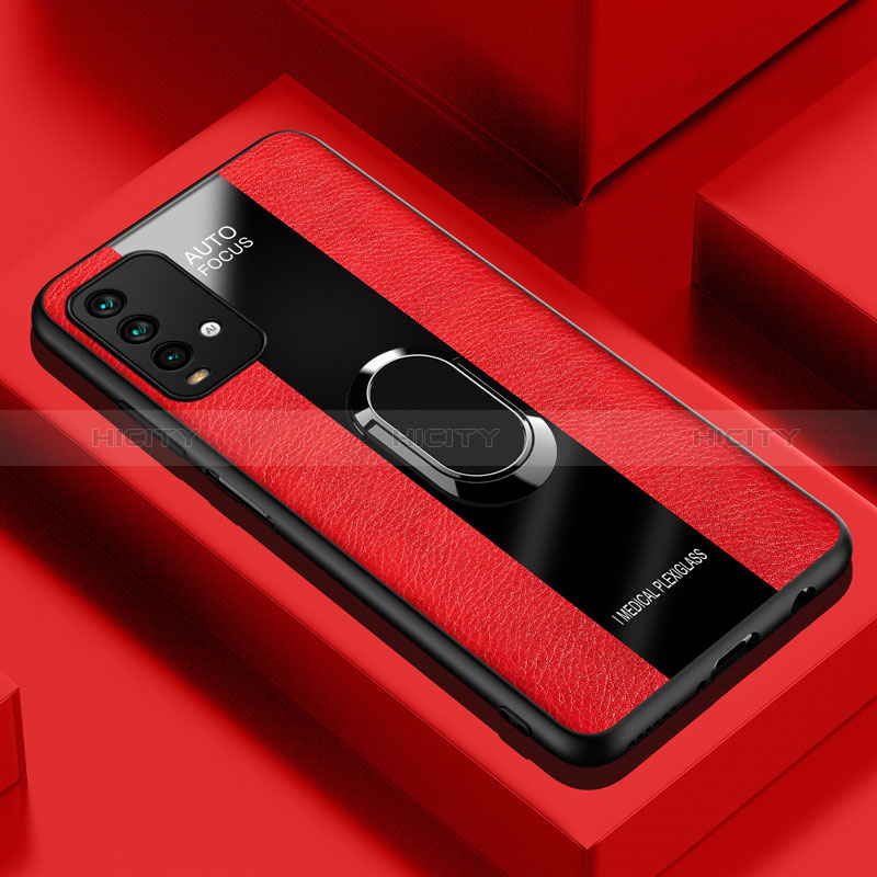 Custodia Silicone Morbida In Pelle Cover con Magnetico Anello Supporto PB1 per Xiaomi Redmi 9T 4G Rosso