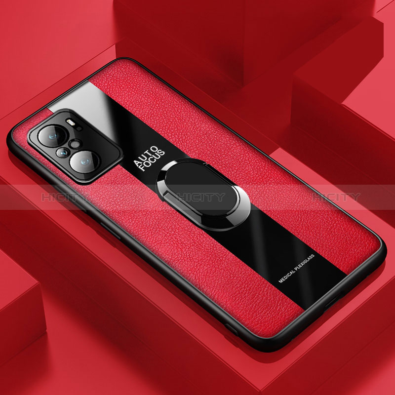 Custodia Silicone Morbida In Pelle Cover con Magnetico Anello Supporto PB1 per Xiaomi Redmi K40 5G Rosso