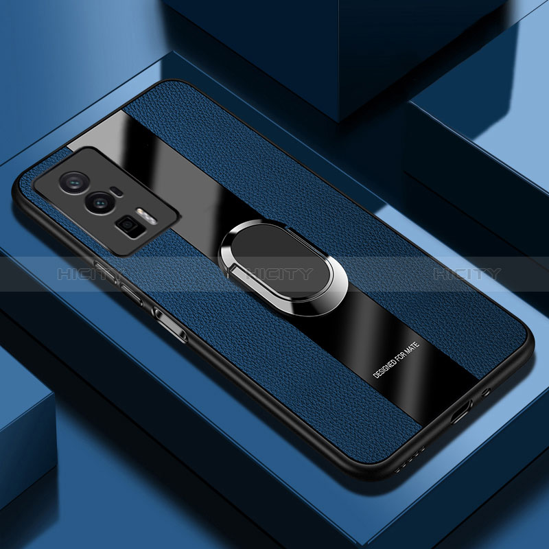 Custodia Silicone Morbida In Pelle Cover con Magnetico Anello Supporto PB1 per Xiaomi Redmi K60 5G Blu